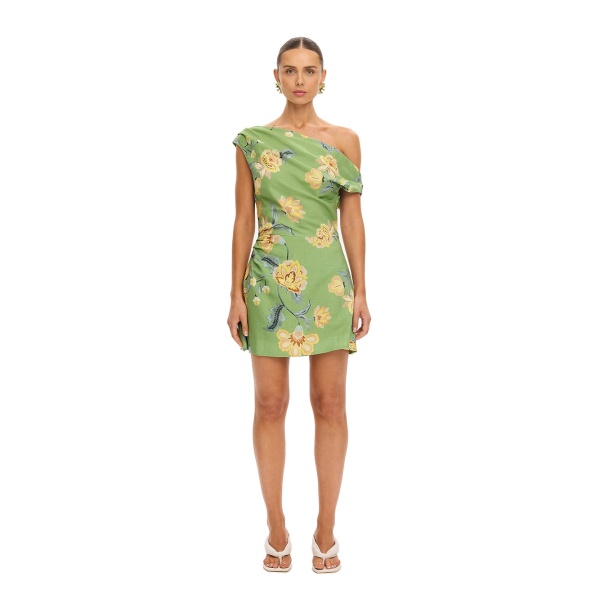 KIVARI Eve Off Shoulder Mini Dress in Green