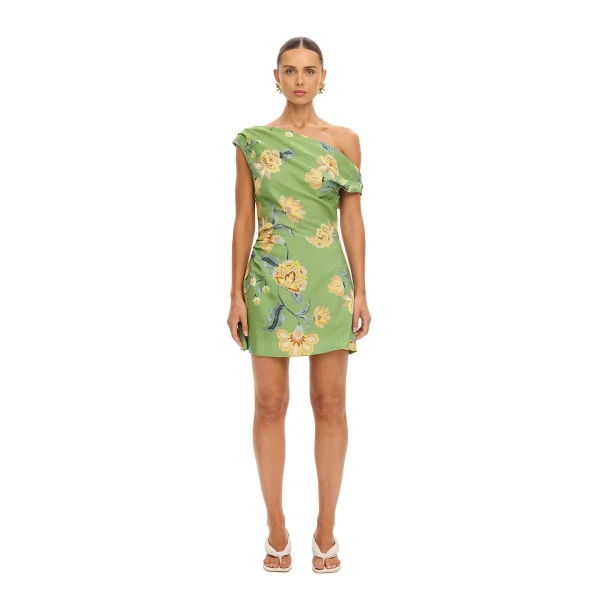 KIVARI Eve Off Shoulder Mini Dress in Green