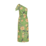 KIVARI Eve One Shoulder Midi Dress in Green