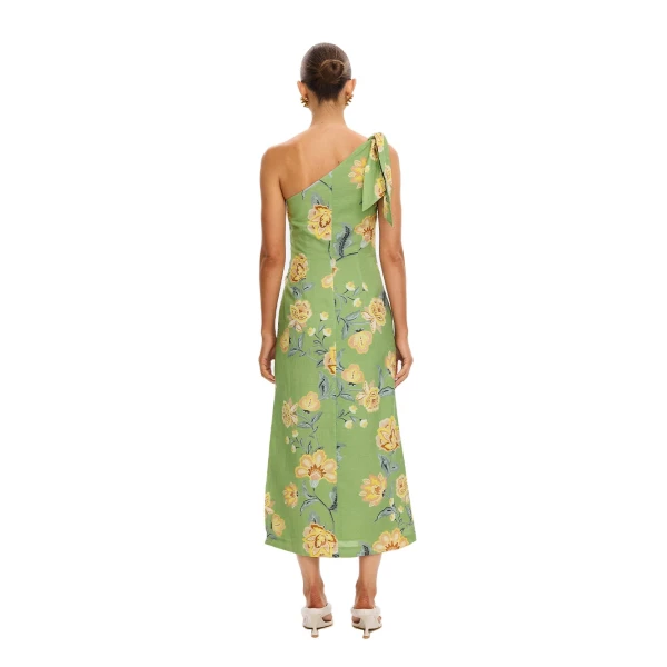 KIVARI Eve One Shoulder Midi Dress in Green, view 4