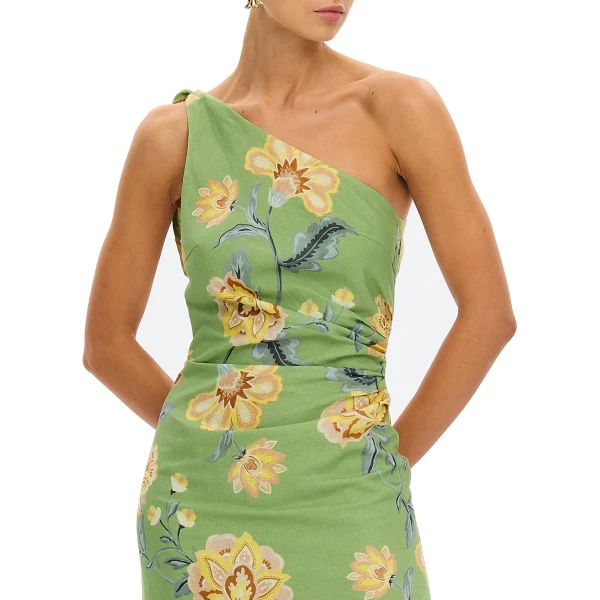 KIVARI Eve One Shoulder Midi Dress in Green, view 5