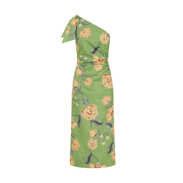 KIVARI Eve One Shoulder Midi Dress in Green