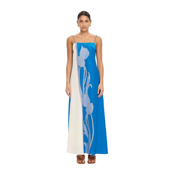 KIVARI Fleur Maxi Dress in Blue Ivory, view 3