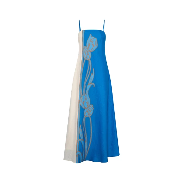 KIVARI Fleur Maxi Dress in Blue Ivory