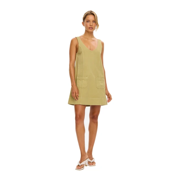 KIVARI Ilaria Denim Mini Dress in Olive, view 2