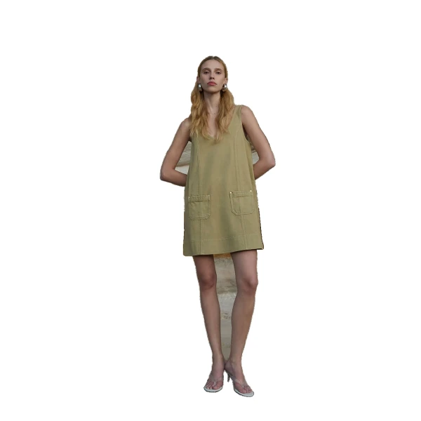 KIVARI Ilaria Denim Mini Dress in Olive, view 3