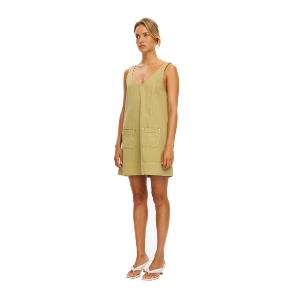 KIVARI Ilaria Denim Mini Dress in Olive, view 4