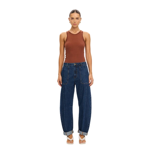 KIVARI Jessica Barrel Jean in Dark Stonewash, view 2