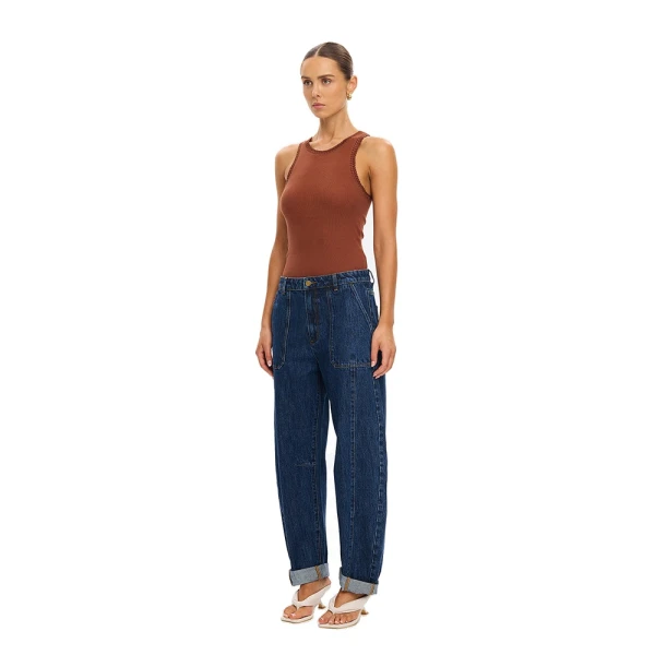 KIVARI Jessica Barrel Jean in Dark Stonewash, view 3