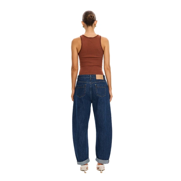 KIVARI Jessica Barrel Jean in Dark Stonewash, view 4