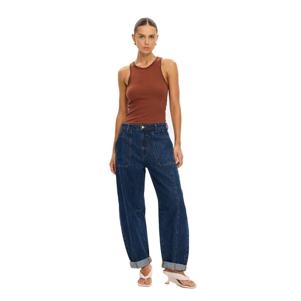 KIVARI Jessica Barrel Jean in Dark Stonewash, view 6