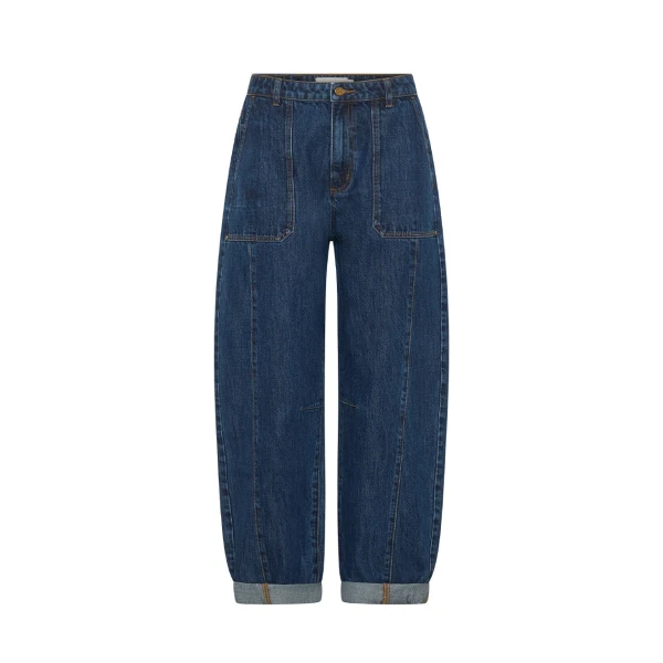 KIVARI Jessica Barrel Jean in Dark Stonewash