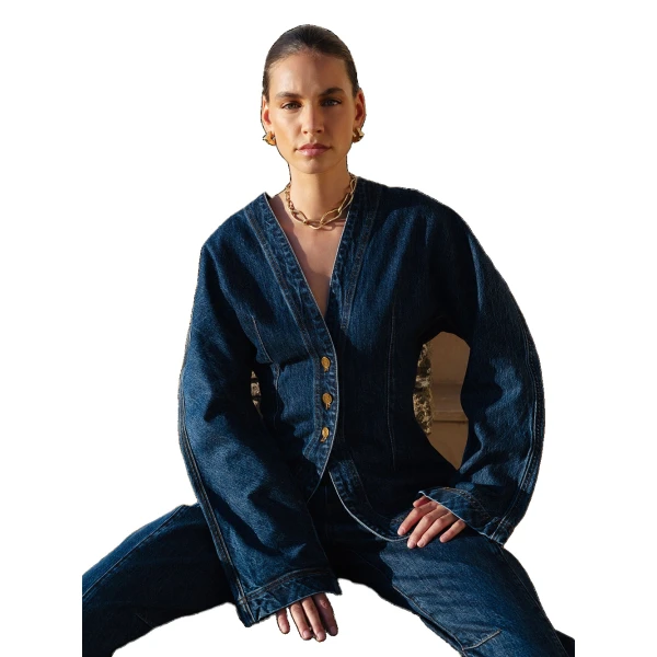 KIVARI Jessica Denim Barrel Jacket in Dark Stonewash, view 3