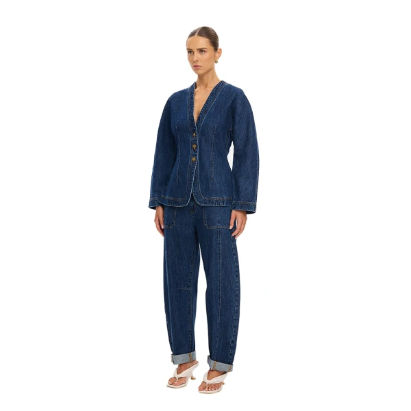 KIVARI Jessica Denim Barrel Jacket in Dark Stonewash, view 4
