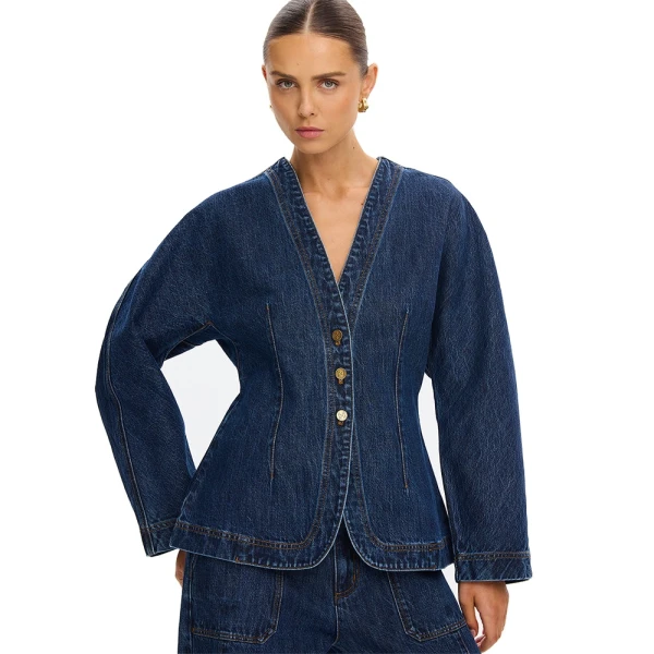 KIVARI Jessica Denim Barrel Jacket in Dark Stonewash, view 6