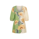 KIVARI Lotte Mini Dress in Green Cream