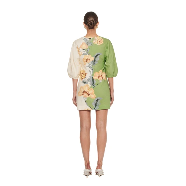 KIVARI Lotte Mini Dress in Green Cream, view 5