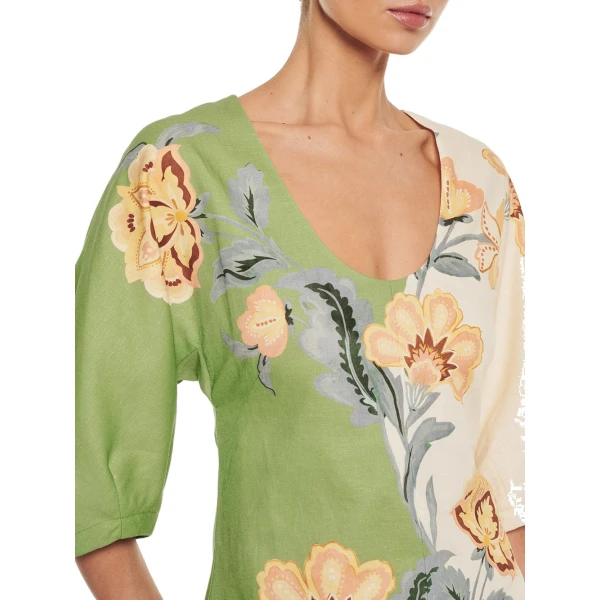 KIVARI Lotte Mini Dress in Green Cream, view 6