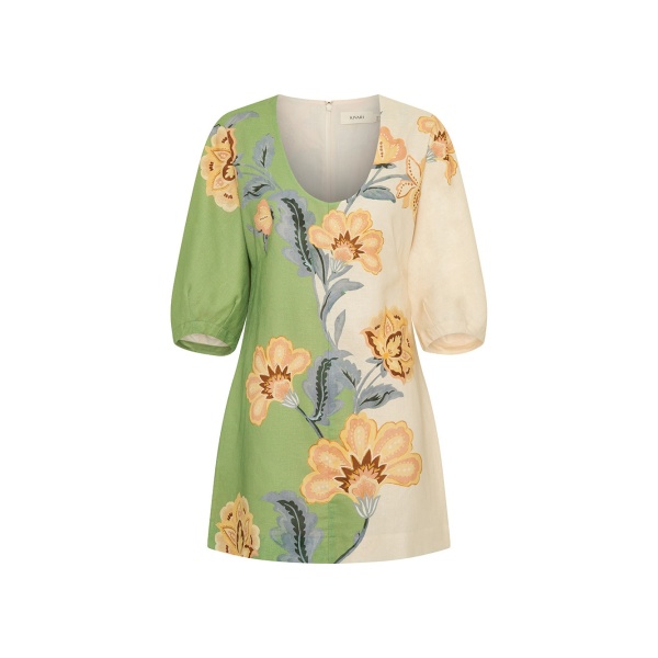 KIVARI Lotte Mini Dress in Green Cream