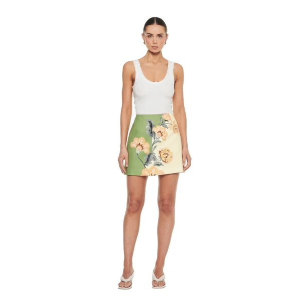 KIVARI Lotte Mini Skirt in Green Cream, view 2