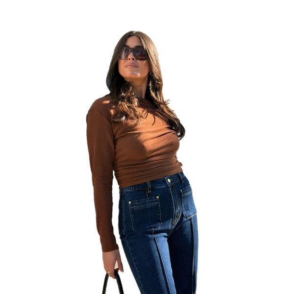 KIVARI Lucie Jersey Top in Chocolate, view 3
