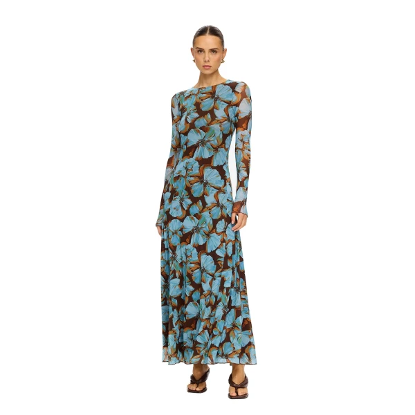 KIVARI Nieve Mesh Maxi Dress in Blue, view 2