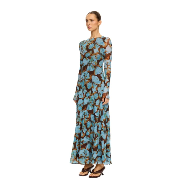 KIVARI Nieve Mesh Maxi Dress in Blue, view 3
