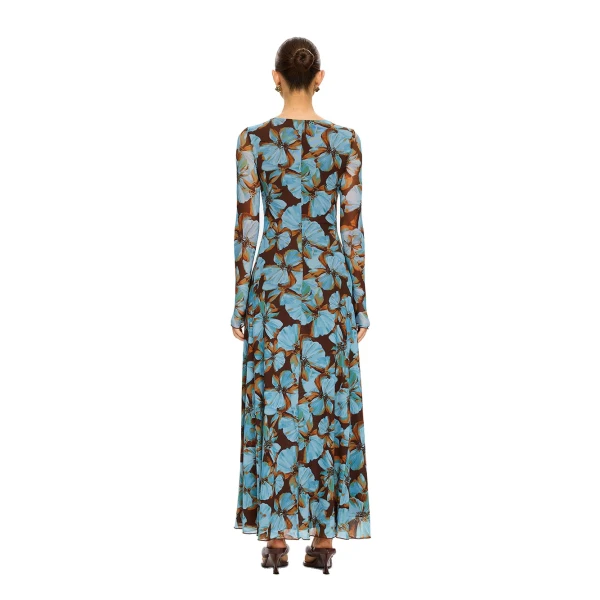 KIVARI Nieve Mesh Maxi Dress in Blue, view 4
