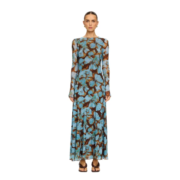 KIVARI Nieve Mesh Maxi Dress in Blue, view 6