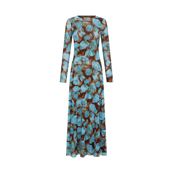 KIVARI Nieve Mesh Maxi Dress in Blue