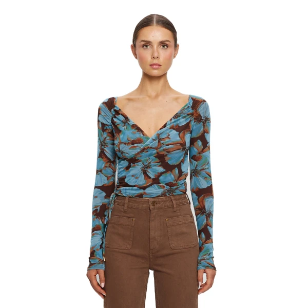 KIVARI Nieve Mesh Top in Blue, view 6