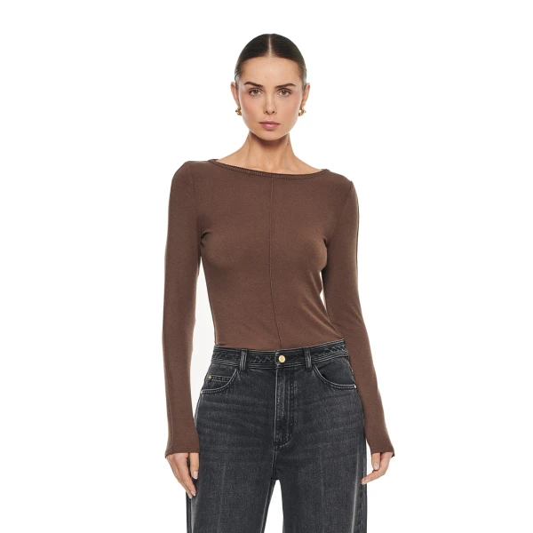 KIVARI Quinn Knit Top in Chocolate, view 2
