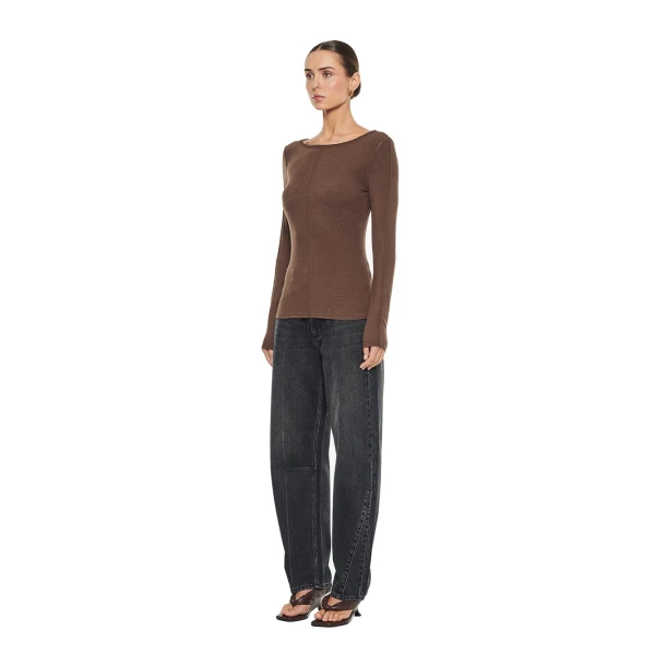 KIVARI Quinn Knit Top in Chocolate, view 4