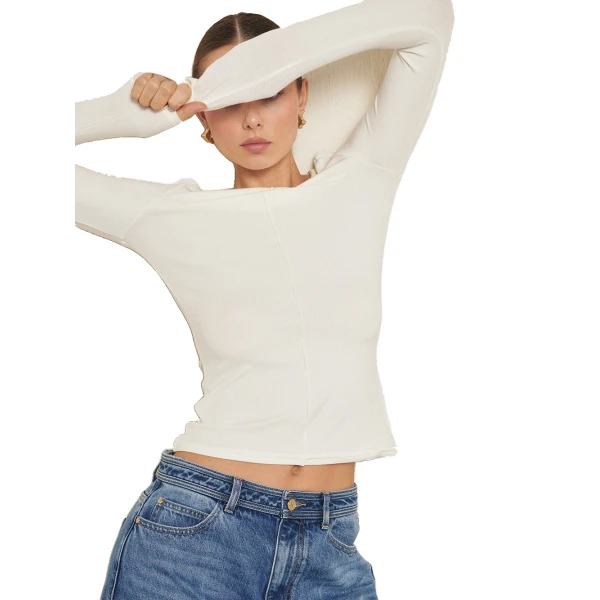 KIVARI Quinn Knit Top in Ivory, view 3