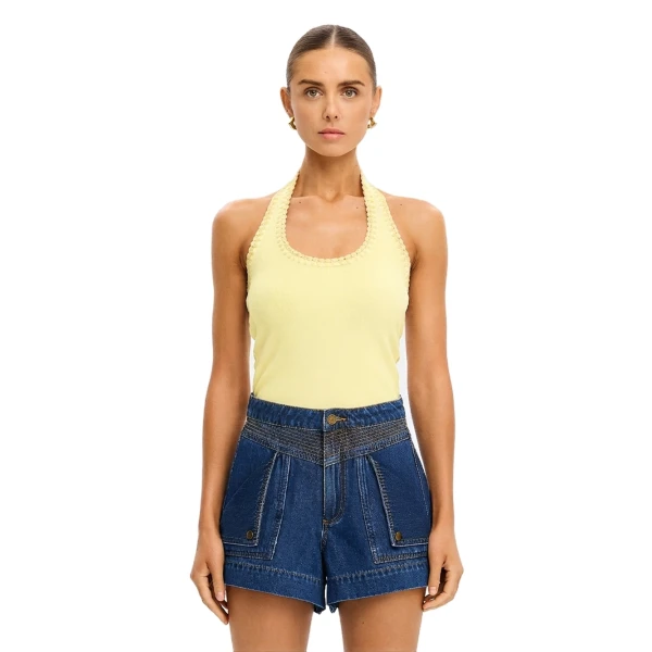 KIVARI Rhea Halter Top in Butter, view 2