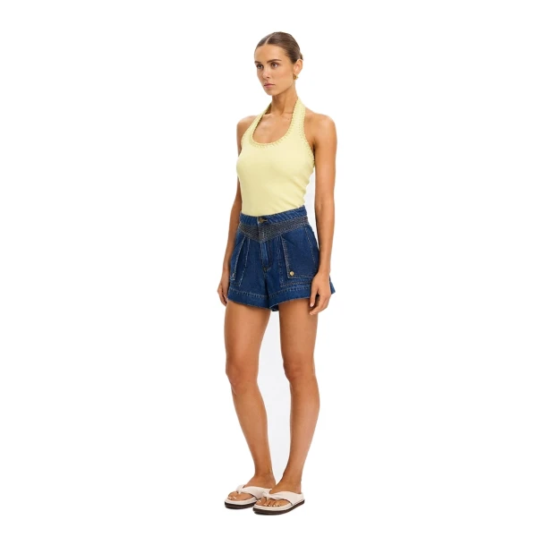 KIVARI Rhea Halter Top in Butter, view 3