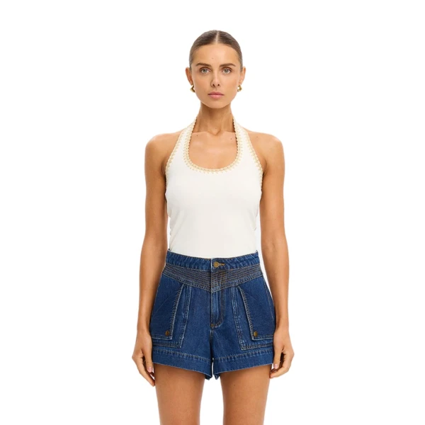 KIVARI Rhea Halter Top in Cream, view 2
