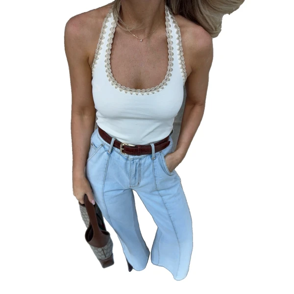 KIVARI Rhea Halter Top in Cream, view 3
