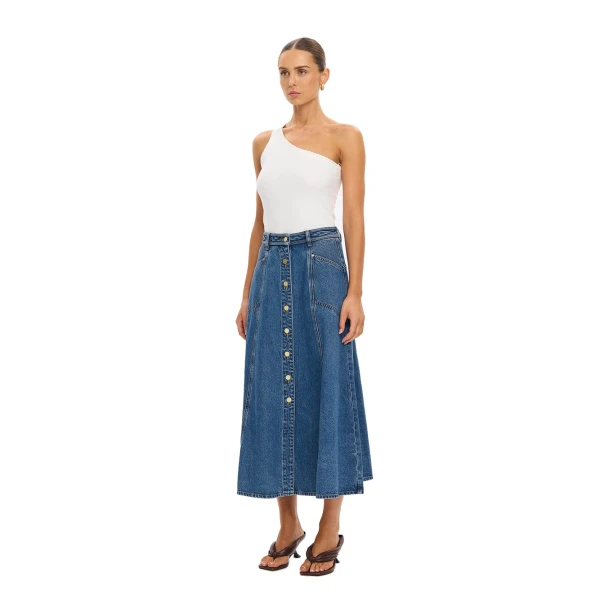 KIVARI Rita Denim Midi Skirt in Drift Blue, view 2