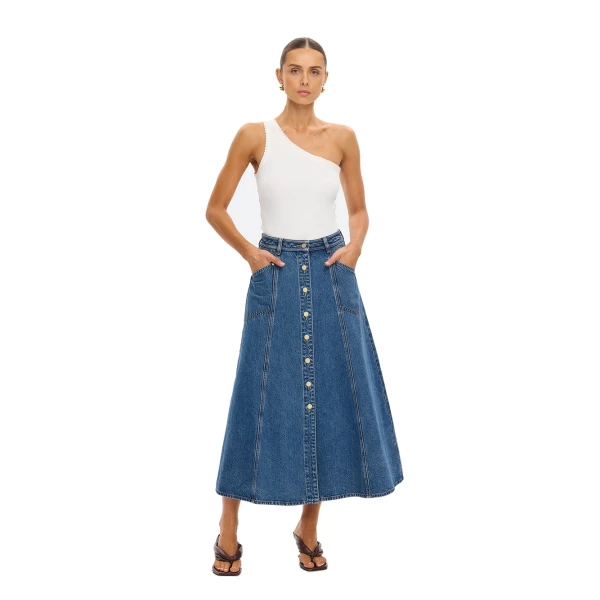 KIVARI Rita Denim Midi Skirt in Drift Blue, view 5