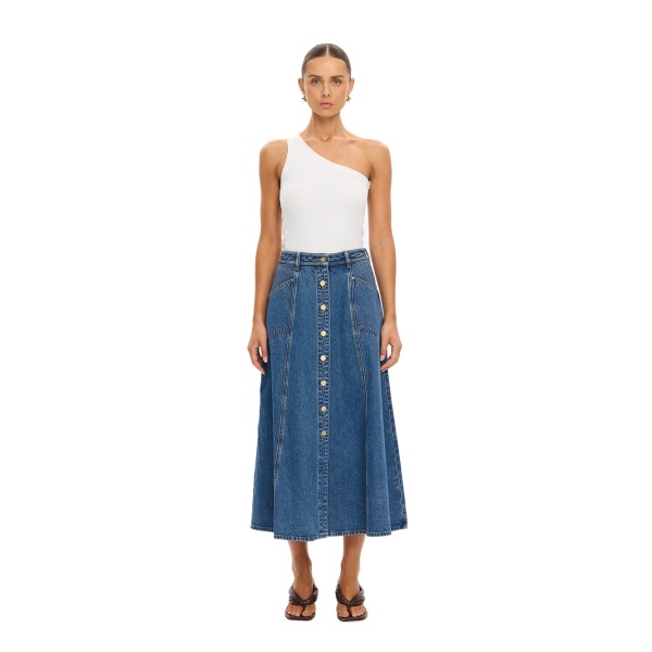 KIVARI Rita Denim Midi Skirt in Drift Blue