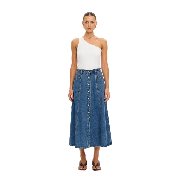 Rita Denim Midi Skirt in Drift Blue