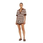 KIVARI Sarah Knit Polo Top in Chocolate Stripe