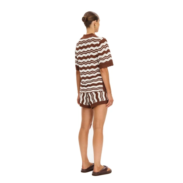 KIVARI Sarah Knit Polo Top in Chocolate Stripe, view 3