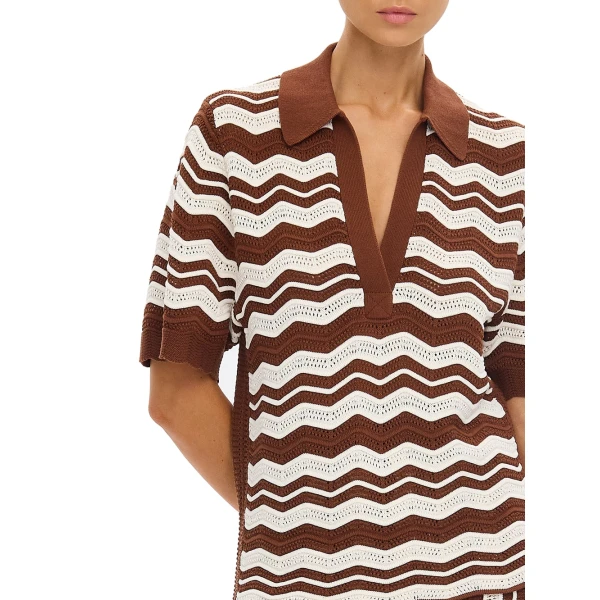 KIVARI Sarah Knit Polo Top in Chocolate Stripe, view 4