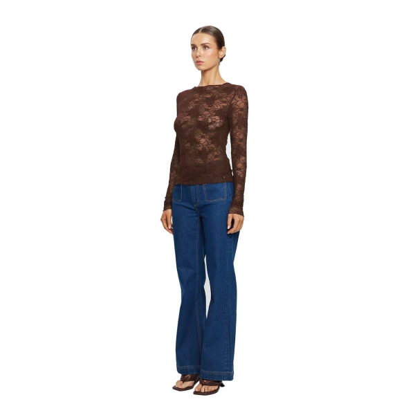 KIVARI Victoria Lace Top in Chocolate, view 2