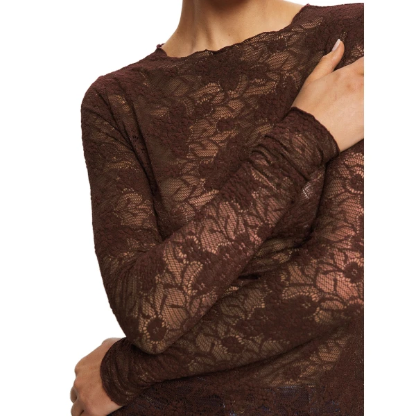 KIVARI Victoria Lace Top in Chocolate, view 4