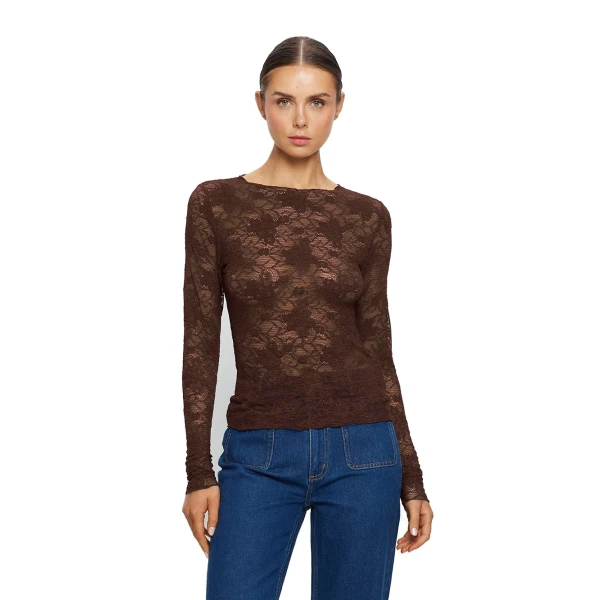 KIVARI Victoria Lace Top in Chocolate, view 6