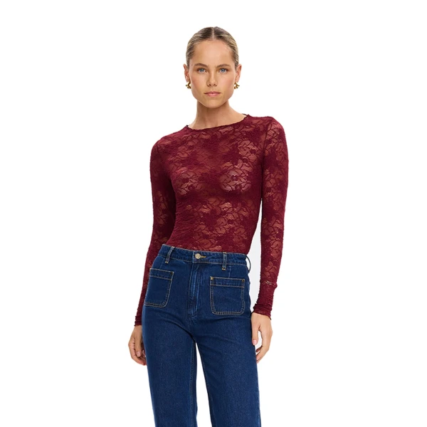 KIVARI Victoria Lace Top in Plum, view 2