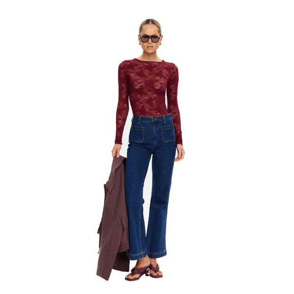 KIVARI Victoria Lace Top in Plum, view 4